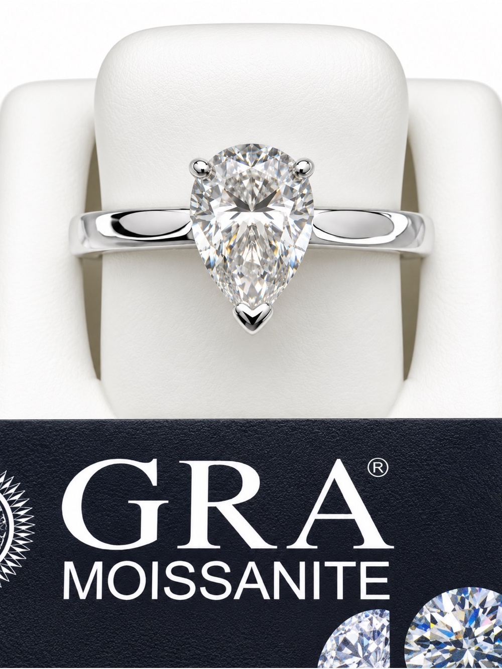 Moissanite sterling silver teardrop ring size 6,7,8,9 option